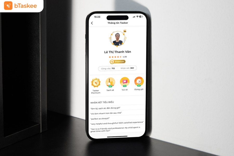 Tasker Premium của bTaskee với 4.99 sao đánh giá hài lòng.