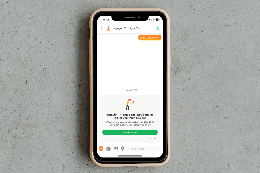Tính năng chat trực tiếp với Tasker trên ứng dụng bTaskee.