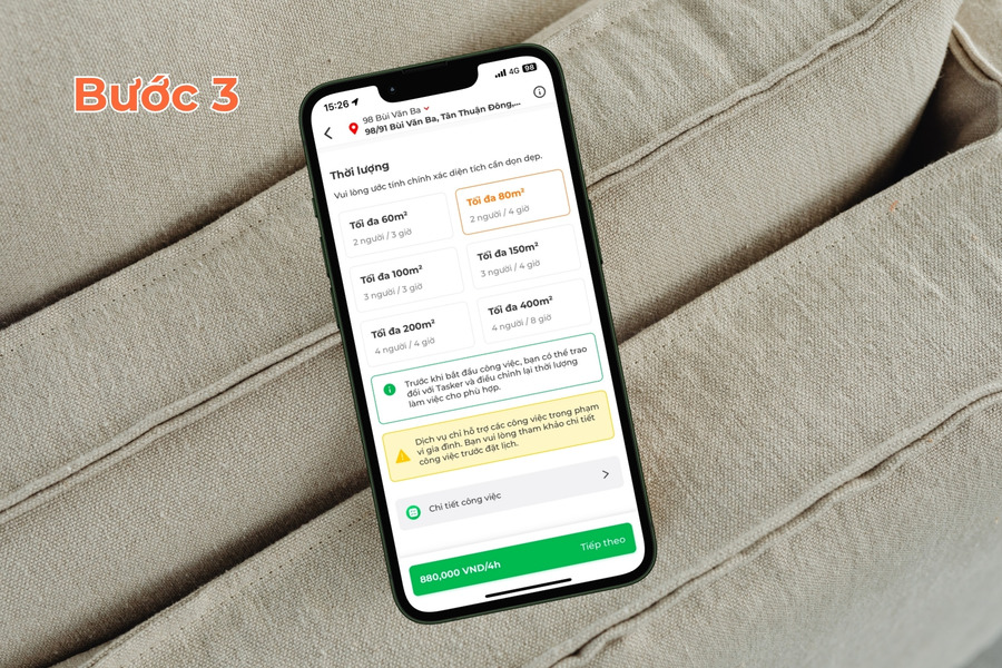 Ước tính diện tính chính xác cần dọn dẹp.