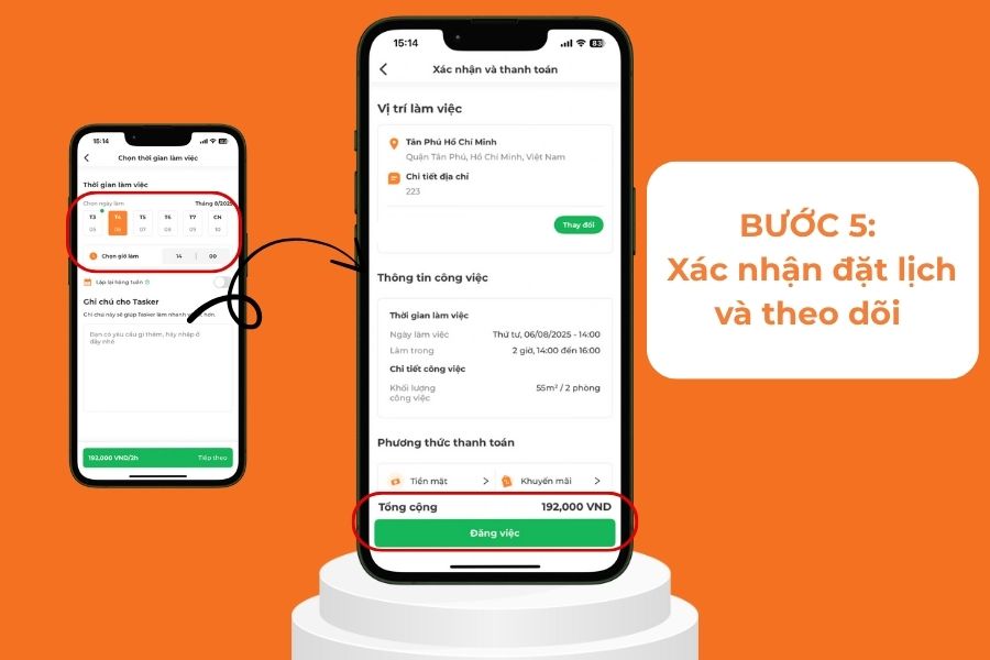 Xác nhận đặt lịch và thanh toán.