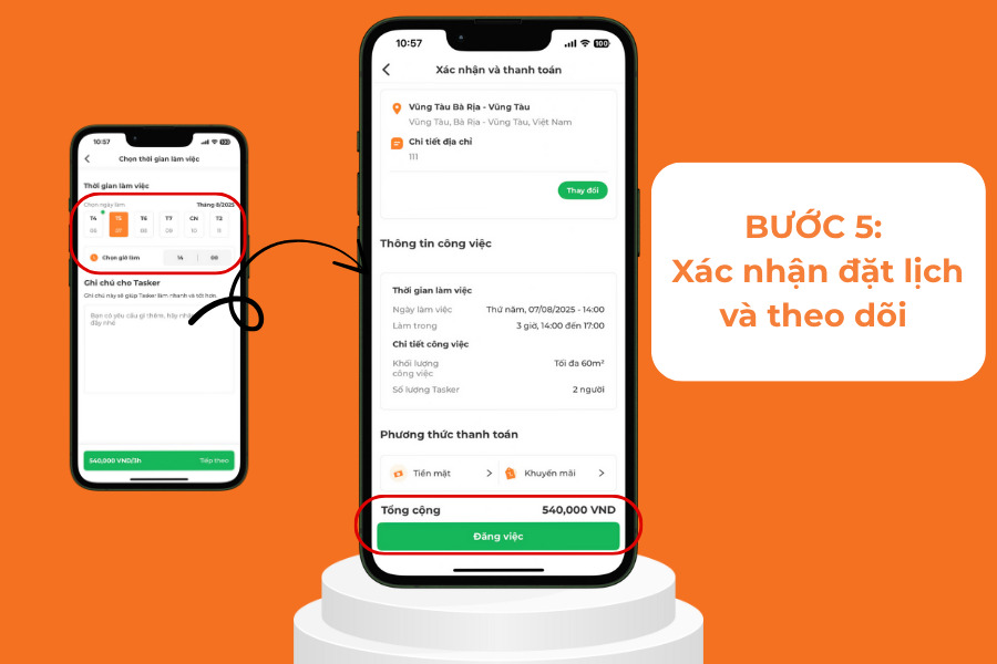 Xác nhận đặt lịch và thanh toán.
