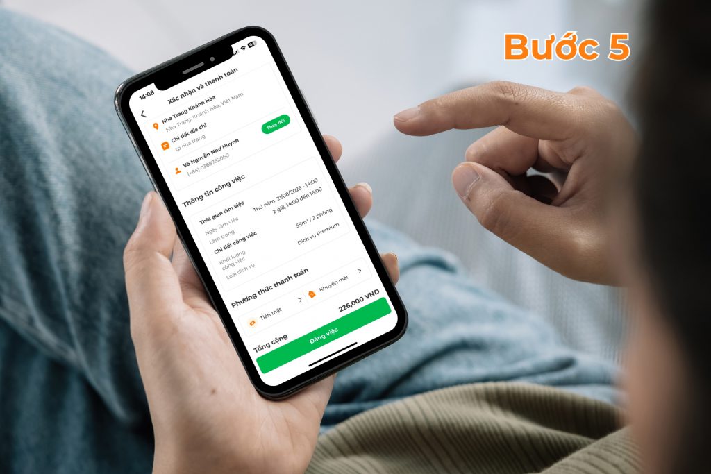 Xác nhận thanh toán và đăng việc.
