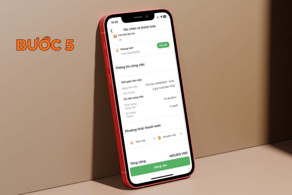 Xác nhận thông tin và đăng việc.
