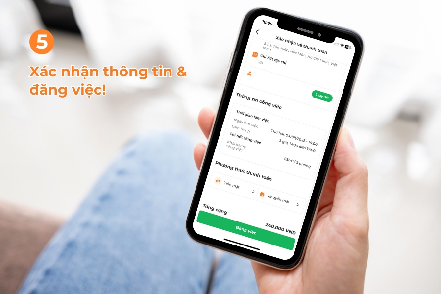 Xác nhận và đăng việc.