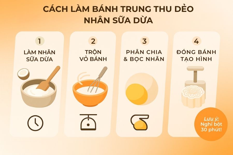 Cách làm bánh Trung thu dẻo nhân sữa dừa cũng khá đơn giản.