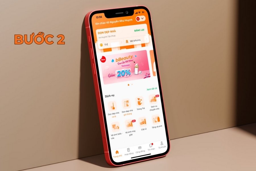 Chọn dịch vụ “Tổng vệ sinh” tại Hải Phòng ngoài màn hình chính.