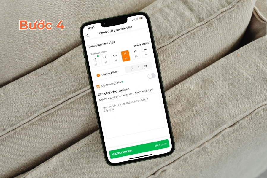 Chọn thời gian làm việc ngay trên lịch.