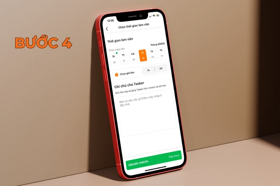 Chọn thời gian mong muốn tasker đến làm việc.