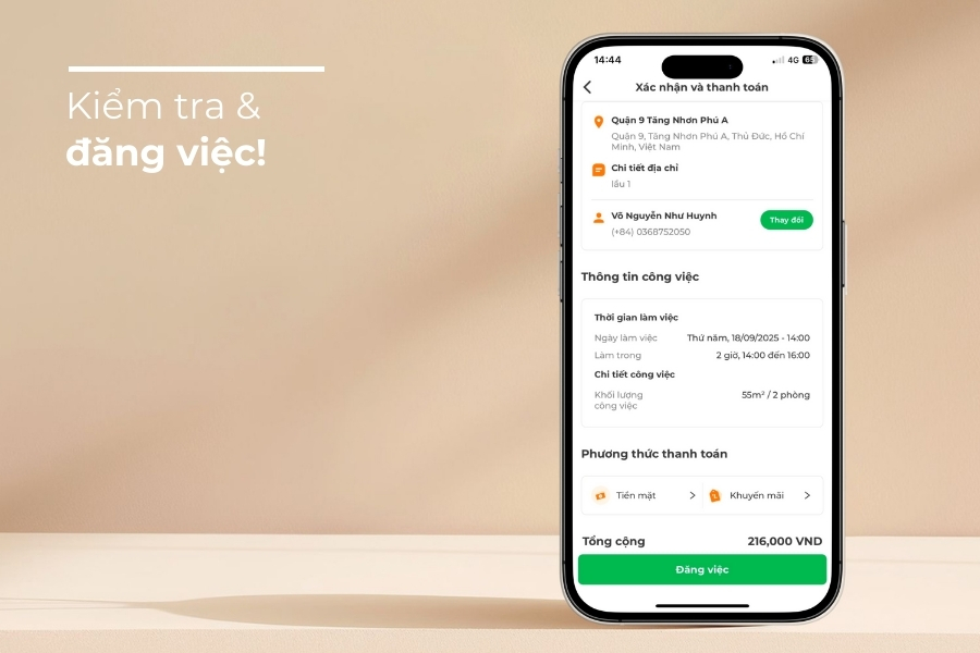 Kiểm tra thông tin và đăng việc.