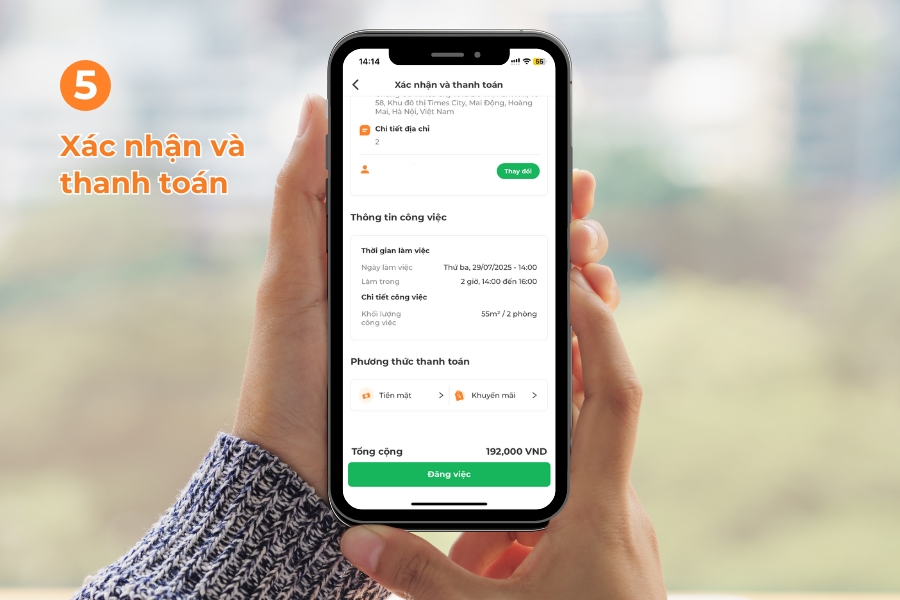 Kiểm tra thông tin và xác nhận thanh toán.