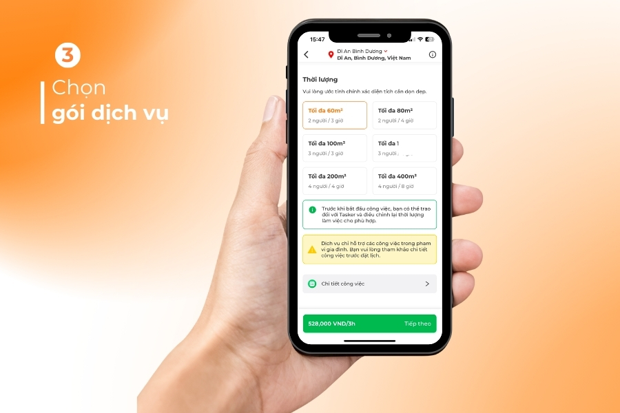 Lựa chọn gói dịch vụ phù hợp với diện tích nhà.
