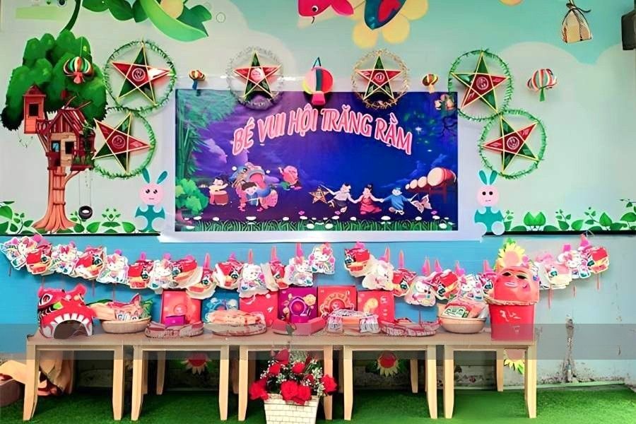 Mẫu phông nền lớp mầm non với chủ đề Trung thu.