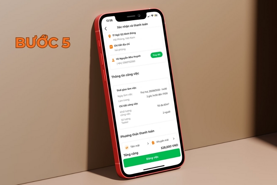Xác nhận và thanh toán.