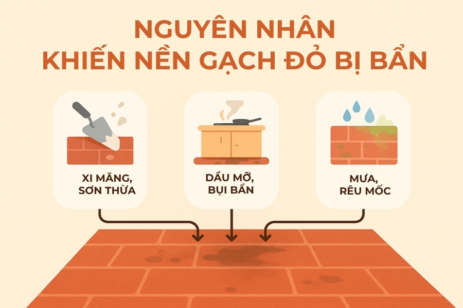 3 nguyên nhân chính gây bẩn cho nền gạch đỏ