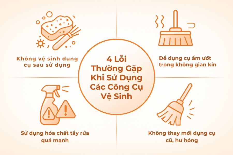 4 lỗi thường gặp khi sử dụng các công cụ vệ sinh.
