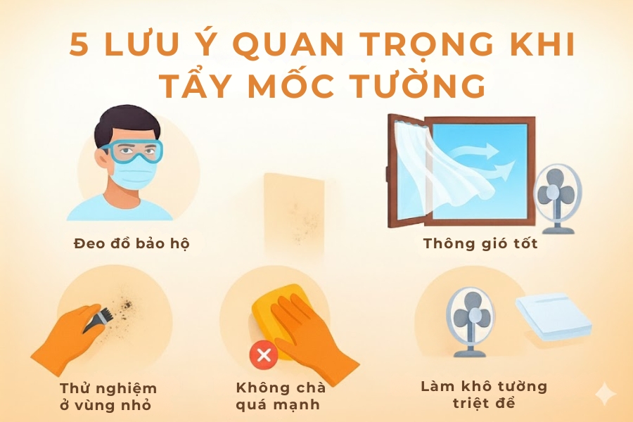 5 lưu ý quan trọng khi tẩy mốc tường.