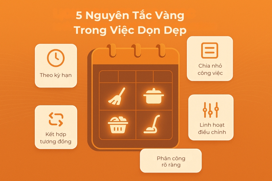 5 Nguyên tắc giúp bạn xây dựng một lịch trình dọn dẹp cụ thể.