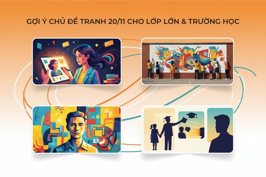 Bậc THPT hay sinh viên, bạn có thể sáng tạo tranh 20/11 sáng tạo và mang tính nghệ thuật hơn.