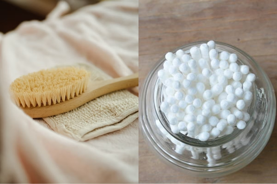 Bàn chải sạch hoặc và tăm bông giúp làm sạch khu vực khó tiếp cận.