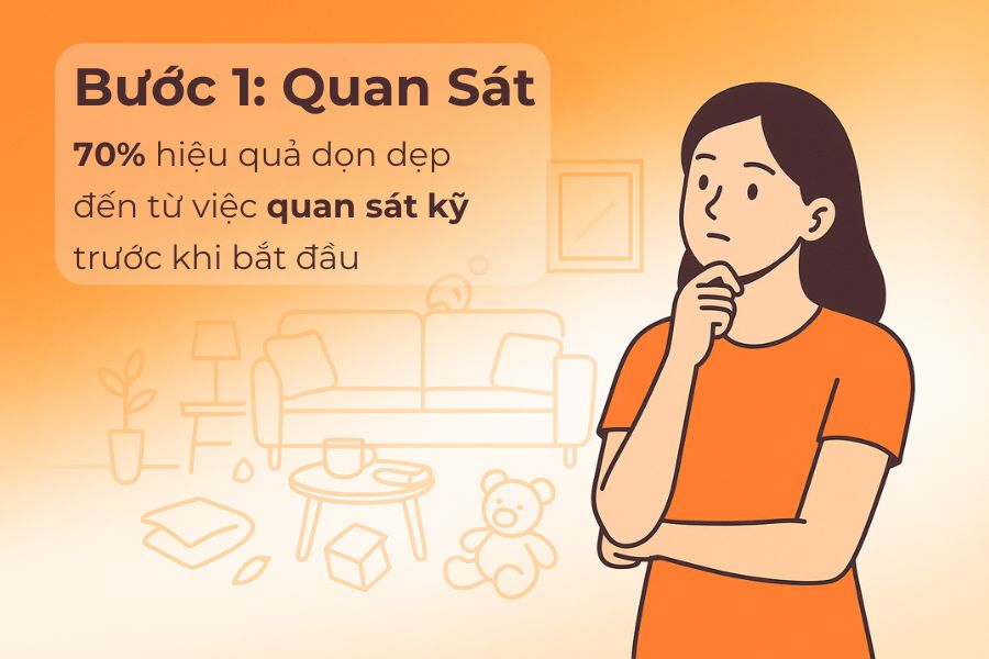 Bước 1: Quan sát trước khi dọn dẹp.