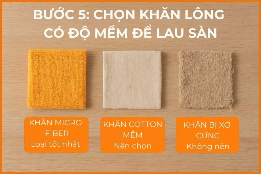 Bước 5: Chọn khăn lông có độ mềm để lau sàn.