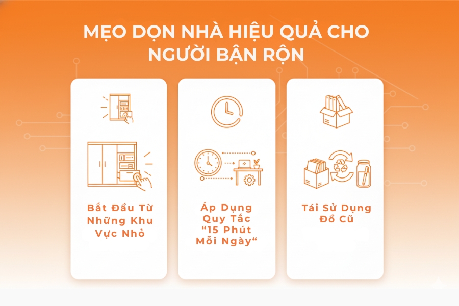Các mẹo dọn nhà hiệu quả dành cho người bận rộn theo chuẩn kiểu nhật