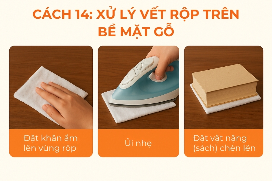 Cách 14: Xử lý vết rộp trên bề mặt gỗ.