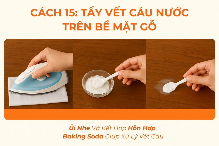 Cách 15 Tẩy vết cáu nước trên bề mặt gỗ.