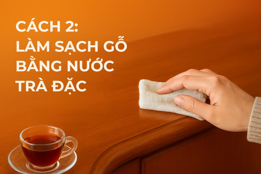 Cách 2: Làm sạch gỗ bằng nước trà đặc.