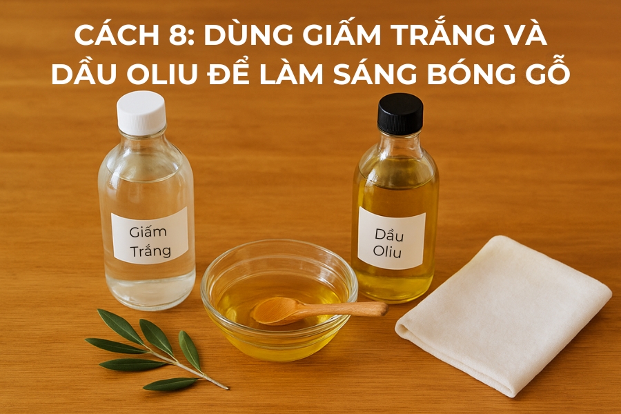 Cách 8: Dùng giấm trắng và dầu oliu để làm sáng bóng gỗ.