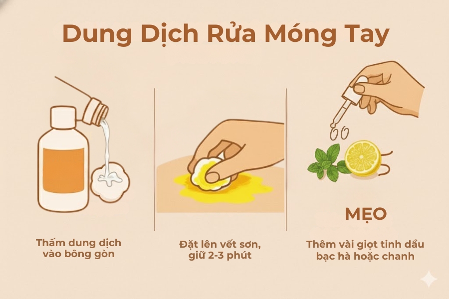 Cách dùng dung dịch tẩy móng tay để tẩy sơn trên nền nhà.