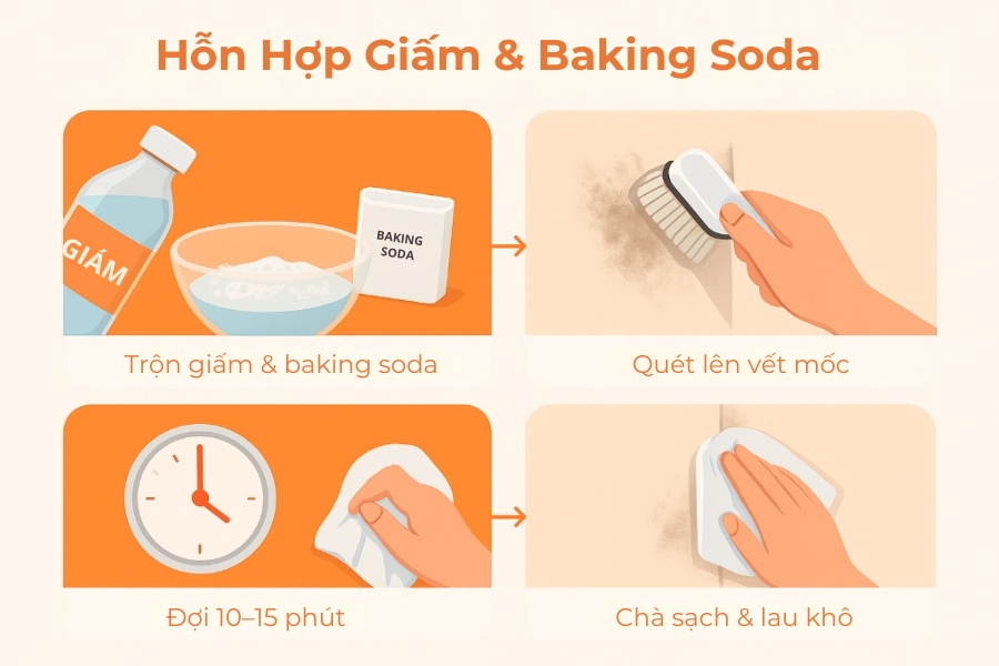 Cách sử dụng hỗn hợp baking soda diệt nấm mốc.