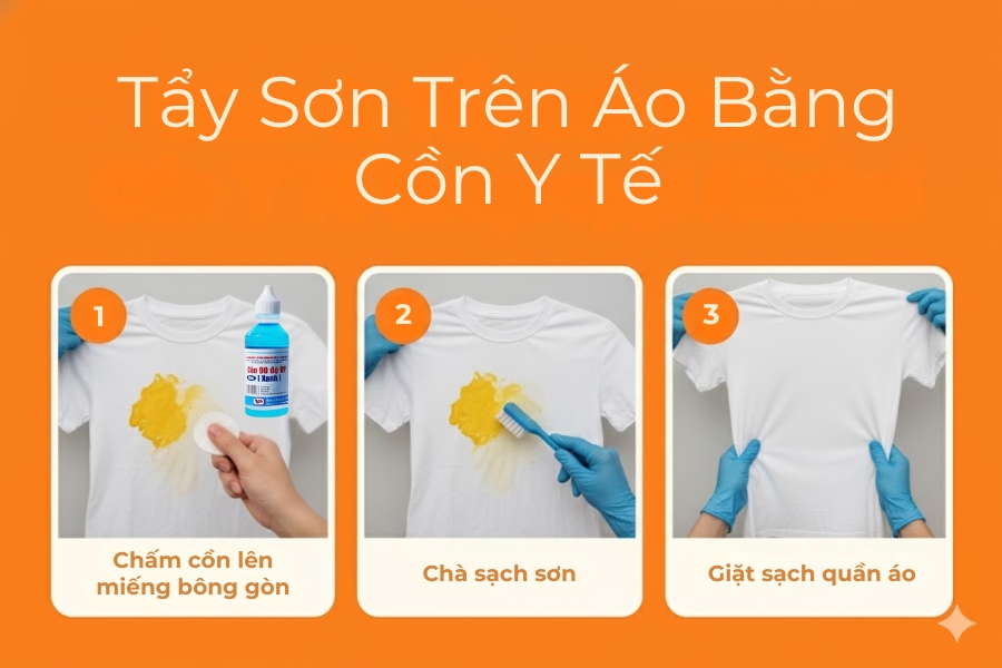 Cách tẩy sơn trên áo bằng cồn y tế.