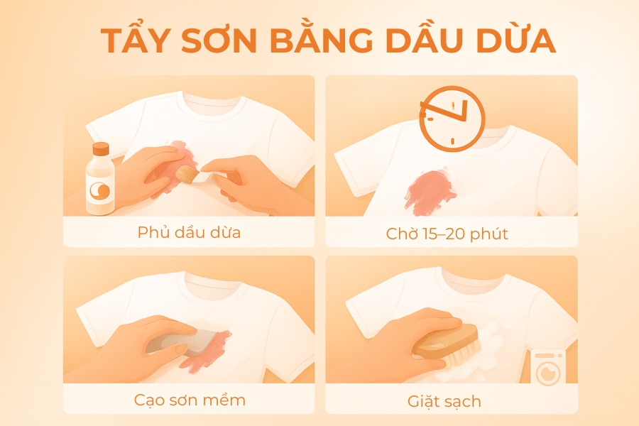Cách tẩy sơn trên áo với dầu dừa tự nhiên.