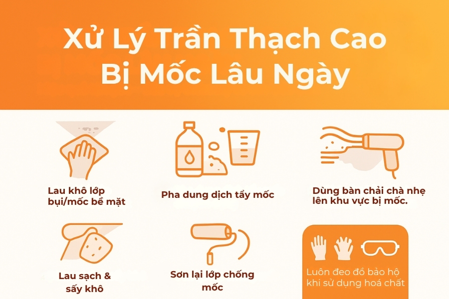 Cách xử lý trần thạch cao bị nấm mốc lâu ngày.