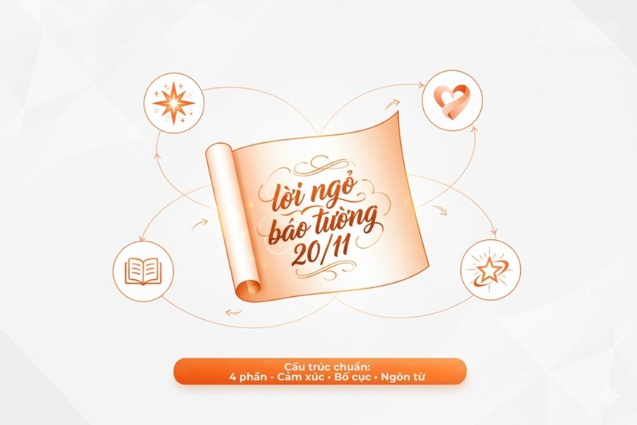 Cấu trúc chuẩn của một lời ngỏ báo tường 20/11 gồm 4 phần.