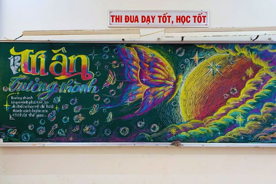 Chiếc bảng lớp học chủ đề Tri Ân sáng tạo vượt bậc.