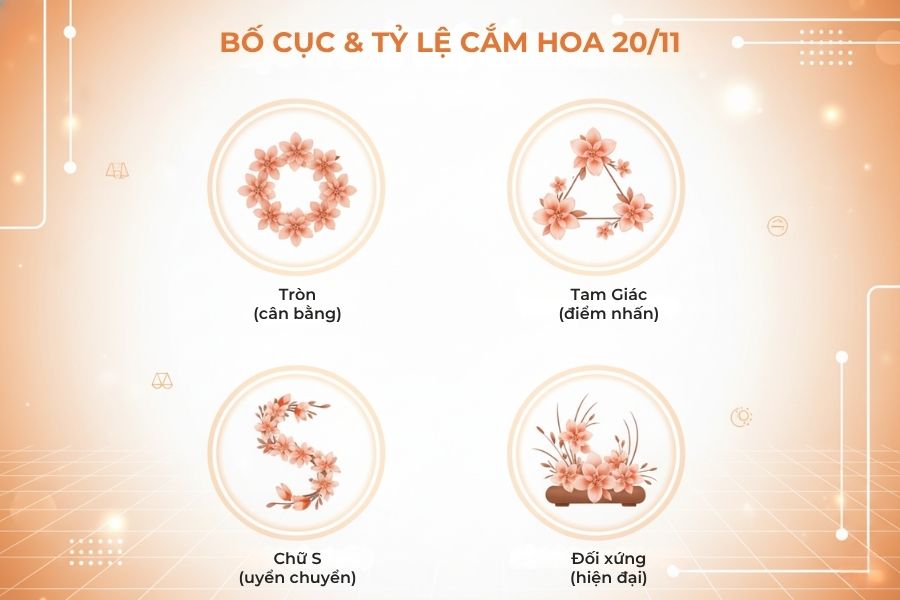 Có những bố cục cắm hoa 20/11 đơn giản để bạn lựa chọn.