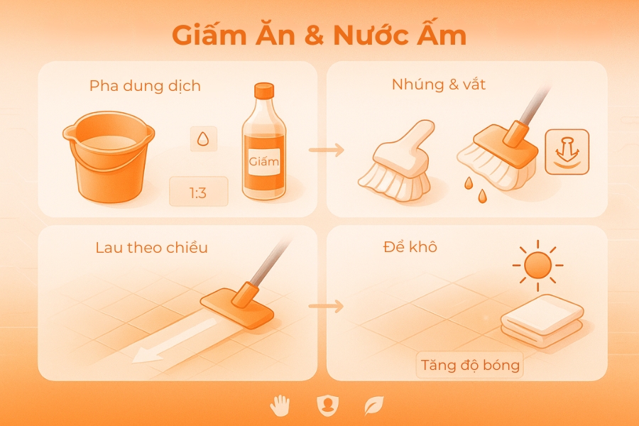 Công thức tăng độ bóng bằng giấm ăn và nước ấm.