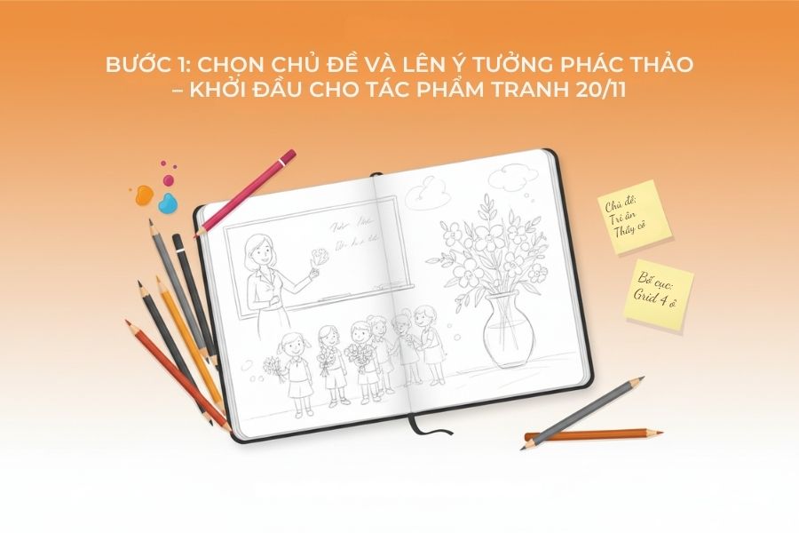 Đầu tiên hãy xác định chủ đề và lên phác thảo.