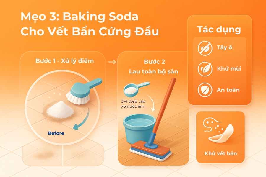 Dùng Baking Soda cho vết bẩn cứng đầu.