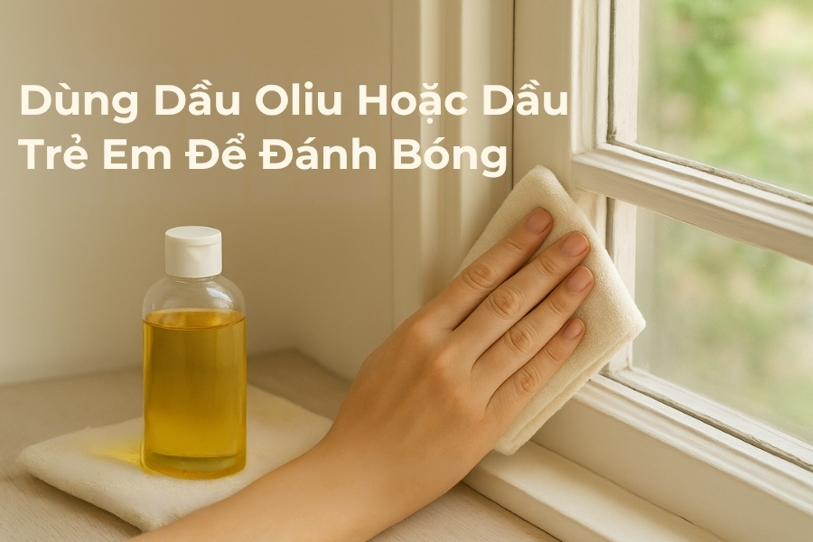 Dùng dầu oliu hoặc dầu trẻ em để đánh bóng khung cửa.