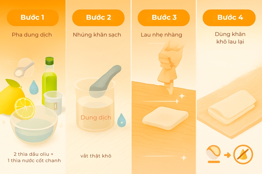 Dùng dầu oliu và chanh cho sàn gỗ.