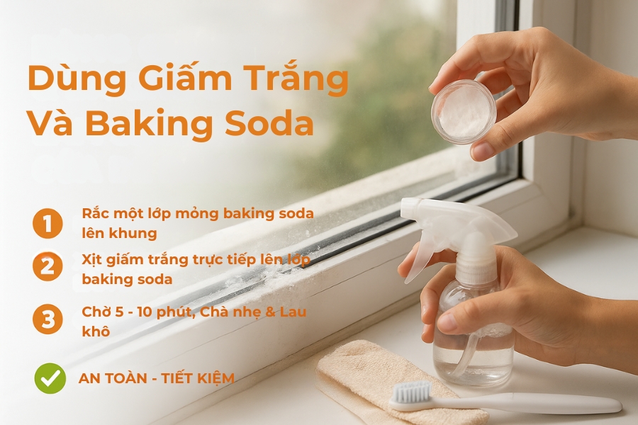 Dùng hỗn hợp giấm trắng và baking soda.