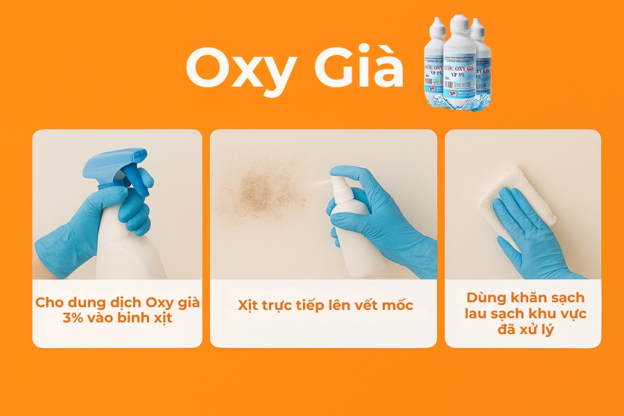 Dùng oxy già xử lý vết nấm mốc.