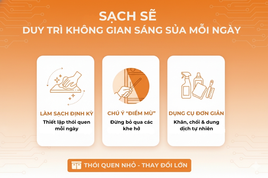 Duy trì không gian sạch sẽ mỗi ngày.