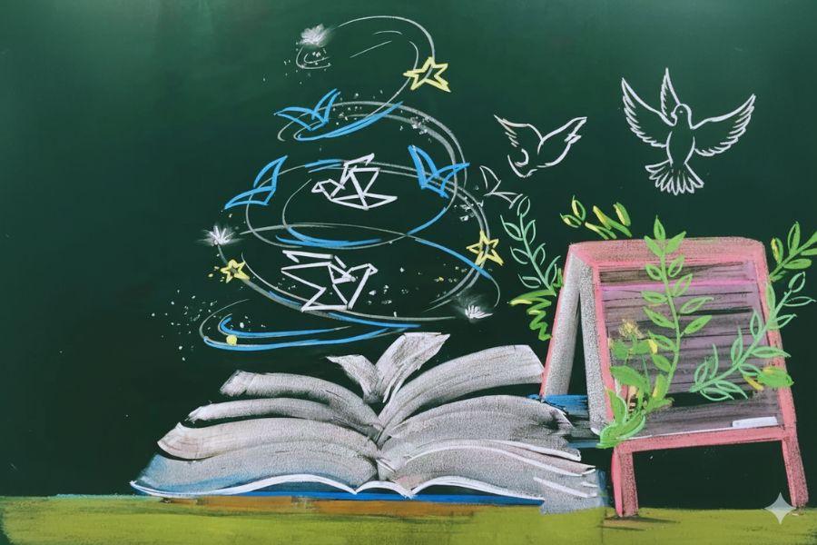 Góc bảng lớp 20/11 với nét vẽ 3D khéo léo.