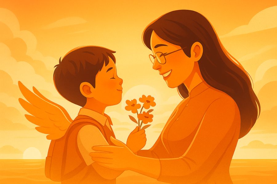 Lời cô dạy như dòng suối mát/ Tưới xanh tâm hồn bé bỏng em.