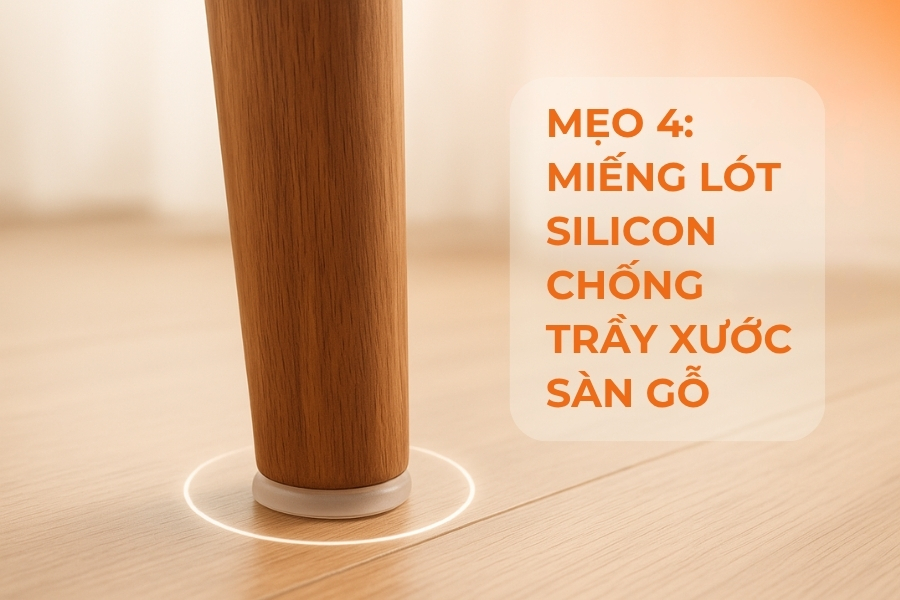 Mẹo 4: Dán miếng lót silicon chống trầy xước sàn gỗ.