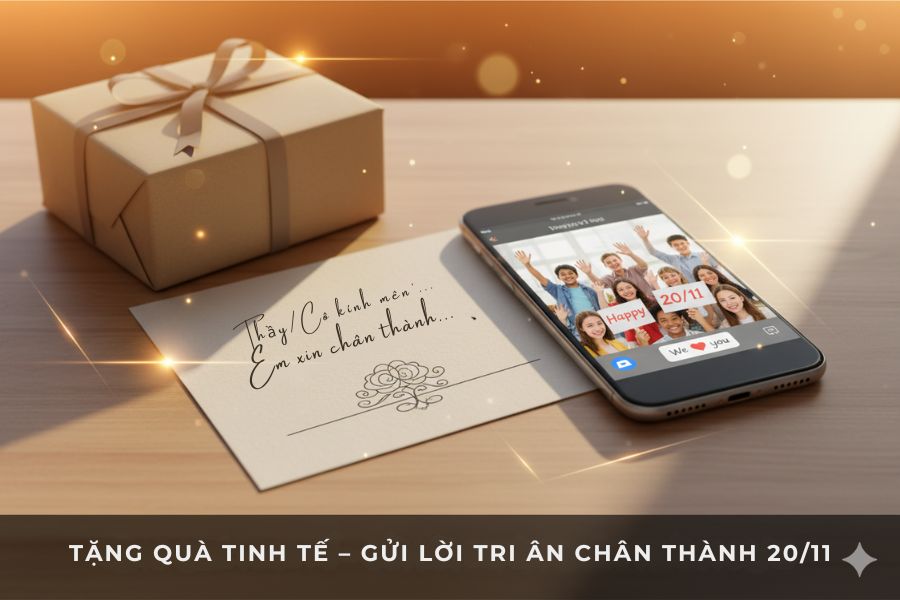 Món quà 20/11 sẽ trở nên ý nghĩa hơn khi kết hợp những lời chúc và cảm ơn.